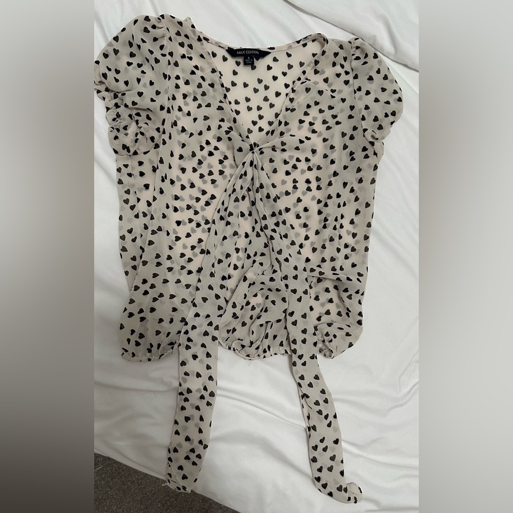 White and black heart blouse